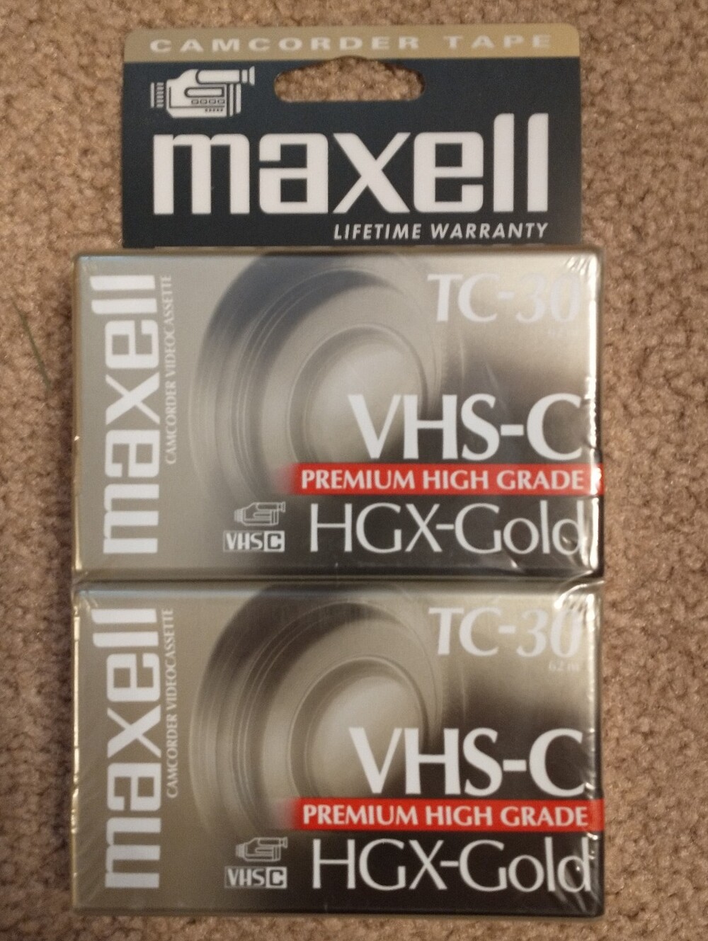 2 Maxell VHS-C HGX-Gold TC-30 Premium High Grade Camcorder Tapes New Sealed